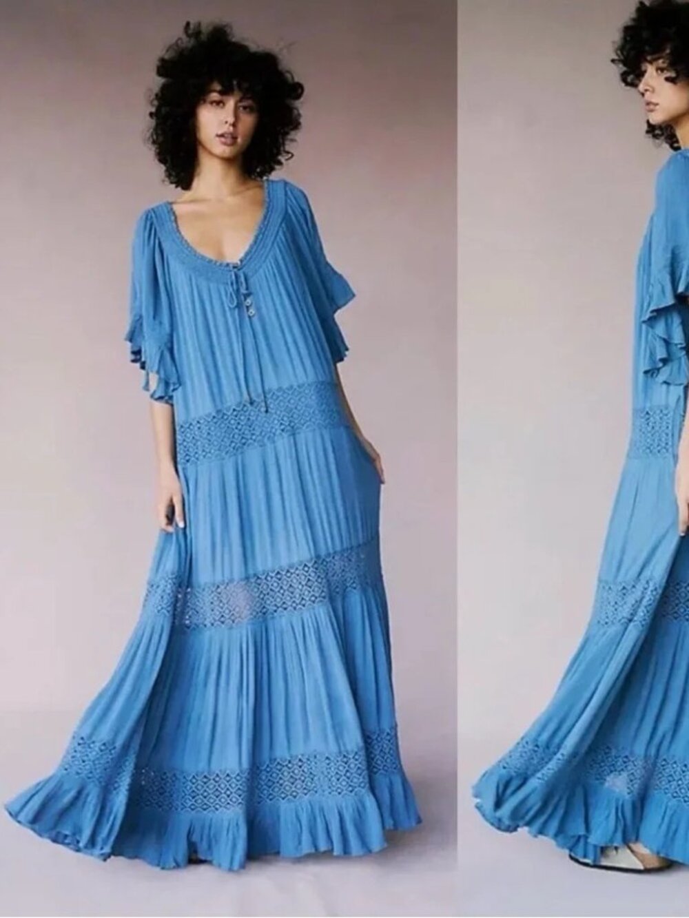 Free People “Dream On” Maxi Dress – Blue – Size XS